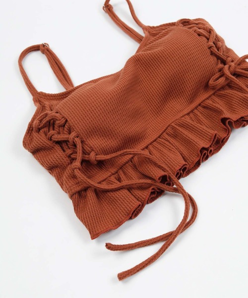 SEA DRESS（シードレス）の「ワッフル素材レースアップビキニ/水着セット（水着・レディース・アイボリー/テラコッタ/ブラック/ブルー/ライトブラウン・S/M/L/LL）」の16枚目の写真