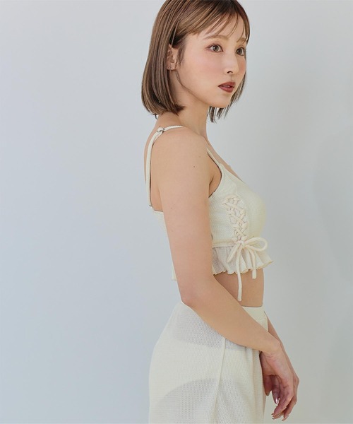 SEA DRESS（シードレス）の「ワッフル素材レースアップビキニ/水着セット（水着・レディース・アイボリー/テラコッタ/ブラック/ブルー/ライトブラウン・S/M/L/LL）」の22枚目の写真