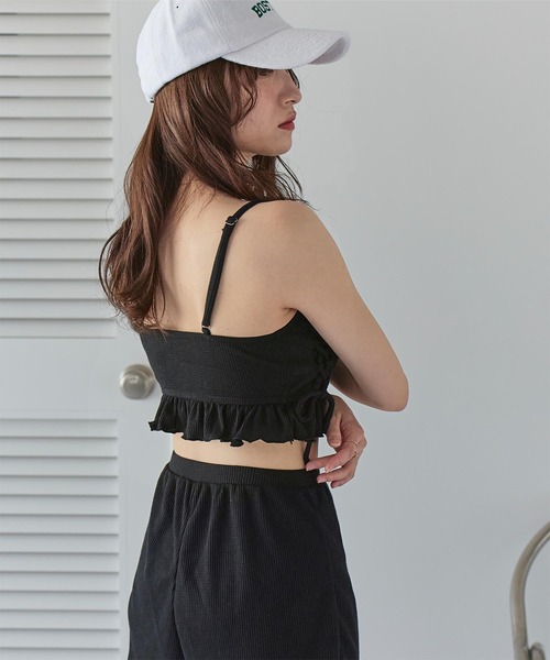 〈CUPSHE〉水着 ブラックビキニセット レースアップ Black CUPSHE】ブラック レースアップ ルーシュトップ☆国内発