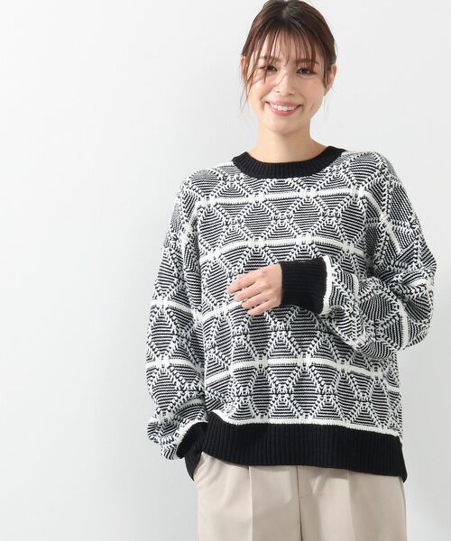 DRESKIP（ドレスキップ）の「◆ダイヤ柄ニット（ニット/セーター・レディース・オフホワイト/ダークグレー/黄緑系・04/02/03）」の2枚目の写真