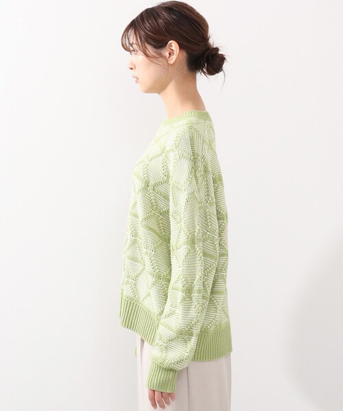 DRESKIP（ドレスキップ）の「◆ダイヤ柄ニット（ニット/セーター・レディース・オフホワイト/ダークグレー/黄緑系・04/02/03）」の5枚目の写真