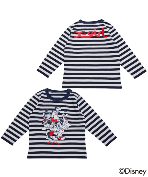 X-girl Stages（エックスガールステージス）の「【Disney（ディズニー）】STRIPED L/S TEE Disney ALLSTAR  (4Ｔ～7T)（Tシャツ/カットソー・キッズ・ホワイト/レッド・7T/6T/4T/5T）」の2枚目の写真