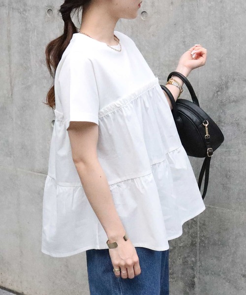 HONEYSUCKLE ROSE（ハニーサックルローズ）の「【HONEYSUCKLE ROSE】ティアードカットソー（Tシャツ/カットソー・レディース・ホワイト/オレンジ/ダークグレー・M/L）」の2枚目の写真