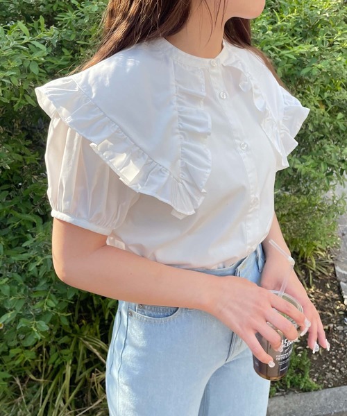 WEGO（ウィゴー）の「WEGO/三角襟フリルブラウス（シャツ/ブラウス・レディース・ホワイト・FREE）」の2枚目の写真