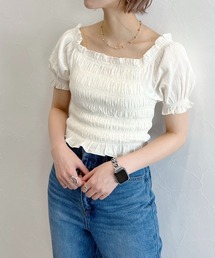 mysty woman | 無地/チェック柄ショートブラウス 294691(シャツ/ブラウス)