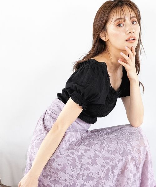 mysty woman(ミスティウーマン)の「無地/チェック柄ショートブラウス 294691(シャツ/ブラウス・レディース・ブラック/アイボリー/グリーン系/イエロー系・FREE)」の3枚目の写真