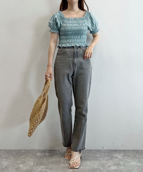 mysty woman(ミスティウーマン)の「無地/チェック柄ショートブラウス 294691(シャツ/ブラウス・レディース・ブラック/アイボリー/グリーン系/イエロー系・FREE)」の21枚目の写真