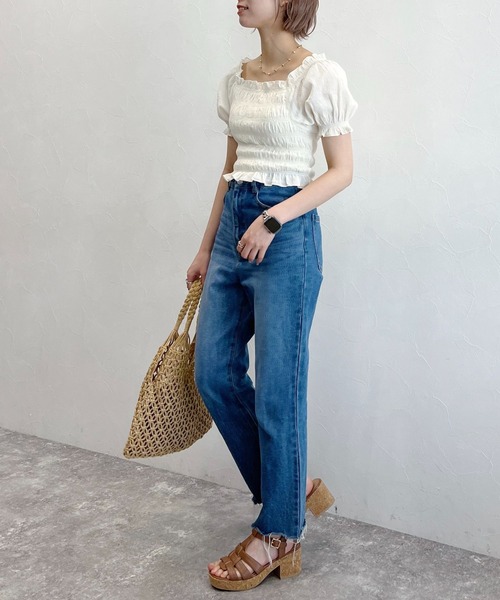 mysty woman(ミスティウーマン)の「無地/チェック柄ショートブラウス 294691(シャツ/ブラウス・レディース・ブラック/アイボリー/グリーン系/イエロー系・FREE)」の19枚目の写真