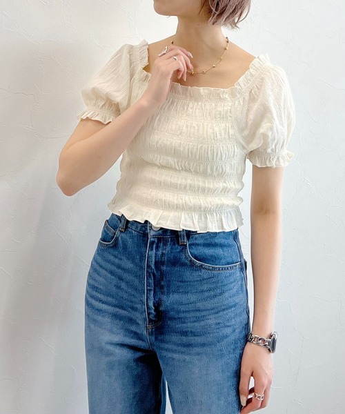 mysty woman(ミスティウーマン)の「無地/チェック柄ショートブラウス 294691(シャツ/ブラウス・レディース・ブラック/アイボリー/グリーン系/イエロー系・FREE)」の17枚目の写真