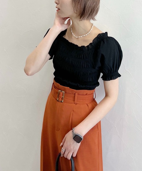 mysty woman(ミスティウーマン)の「無地/チェック柄ショートブラウス 294691(シャツ/ブラウス・レディース・ブラック/アイボリー/グリーン系/イエロー系・FREE)」の10枚目の写真