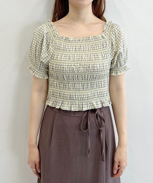 mysty woman(ミスティウーマン)の「無地/チェック柄ショートブラウス 294691(シャツ/ブラウス・レディース・ブラック/アイボリー/グリーン系/イエロー系・FREE)」の22枚目の写真