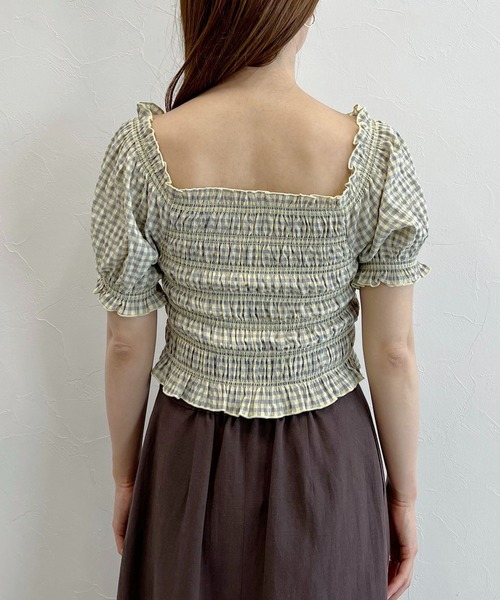 mysty woman(ミスティウーマン)の「無地/チェック柄ショートブラウス 294691(シャツ/ブラウス・レディース・ブラック/アイボリー/グリーン系/イエロー系・FREE)」の6枚目の写真