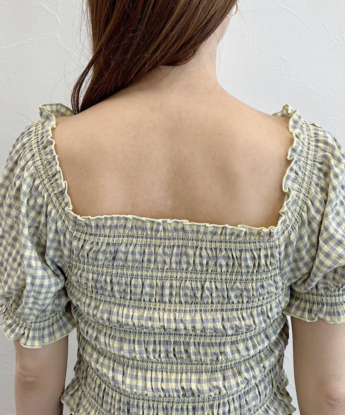 mysty woman(ミスティウーマン)の「無地/チェック柄ショートブラウス 294691(シャツ/ブラウス・レディース・ブラック/アイボリー/グリーン系/イエロー系・FREE)」の16枚目の写真