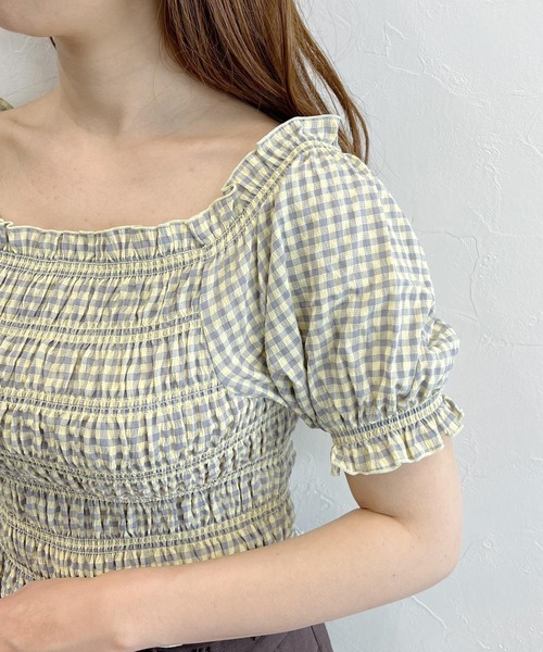 mysty woman(ミスティウーマン)の「無地/チェック柄ショートブラウス 294691(シャツ/ブラウス・レディース・ブラック/アイボリー/グリーン系/イエロー系・FREE)」の18枚目の写真