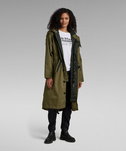 G-STAR（ジースター）の「LONG PARKA/ミリタリーディテールパーカーロングコート/モッズコート（ミリタリージャケット・レディース・ダークオリーブ・X-SMALL/SMALL/MEDIUM）」の4枚目の写真