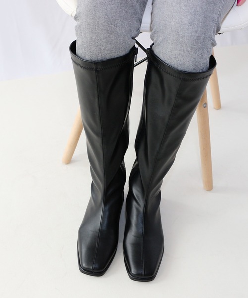 Fin（フィン）の「ストレッチフラットロングブーツ【低反発スポンジ入り】（ブーツ・レディース・ブラック・23cm/23.5cm/24cm/24.5cm）」の7枚目の写真