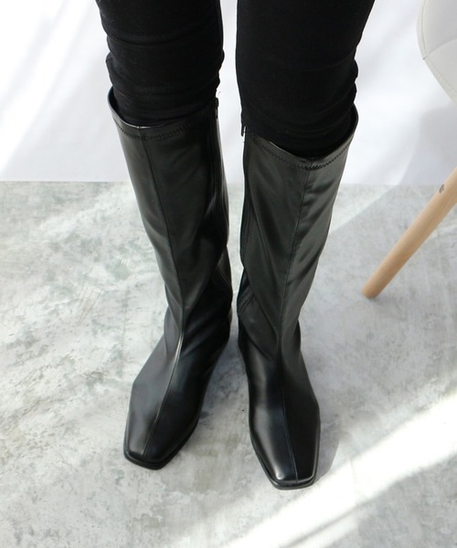 Fin（フィン）の「ストレッチフラットロングブーツ【低反発スポンジ入り】（ブーツ・レディース・ブラック・23cm/23.5cm/24cm/24.5cm）」の12枚目の写真