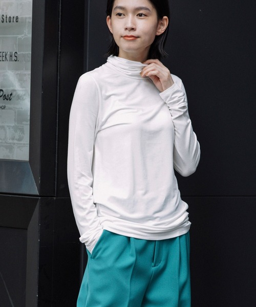 Munich（ミューニック）の「ストレッチレーヨンジャージタートルネックプルオーバー（Tシャツ/カットソー・レディース・ホワイト/ブラック/ベージュ/カーキ・FREE）」の18枚目の写真