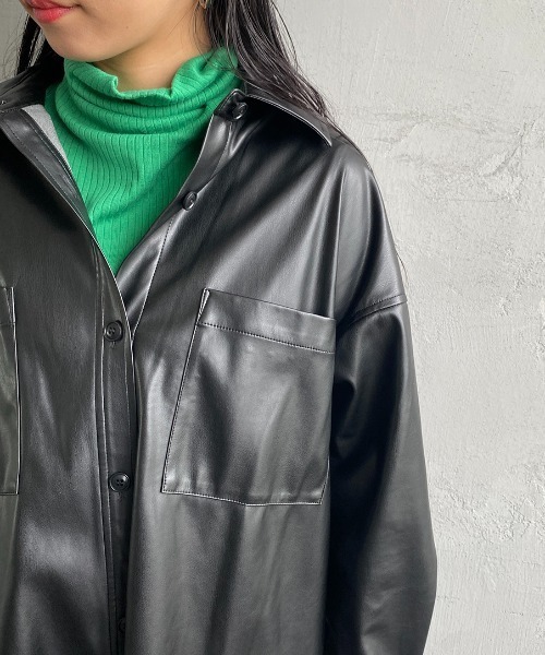 JEANS FACTORY Clothes（ジーンズファクトリークローズ）の「[Jeans Factory Clothes/ジーンズファクトリークローズ] フェイクレザー オーバーサイズシャツ（シャツ/ブラウス・レディース・ブラック/ベージュ・F）」の10枚目の写真