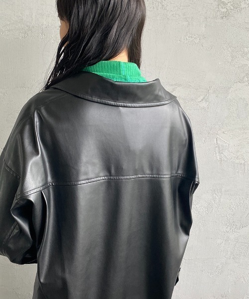 JEANS FACTORY Clothes（ジーンズファクトリークローズ）の「[Jeans Factory Clothes/ジーンズファクトリークローズ] フェイクレザー オーバーサイズシャツ（シャツ/ブラウス・レディース・ブラック/ベージュ・F）」の20枚目の写真