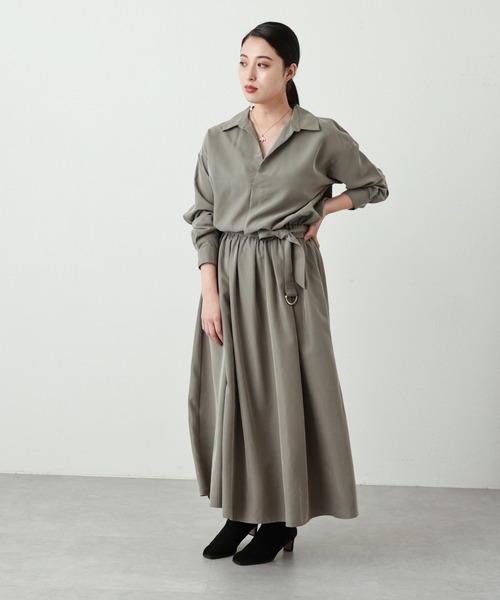 OUVRAGE CLASSE（ウヴラージュクラス）の「ベルト付きスキッパーワンピース（ワンピース・レディース・カーキ/ブラック・FREE）」の4枚目の写真