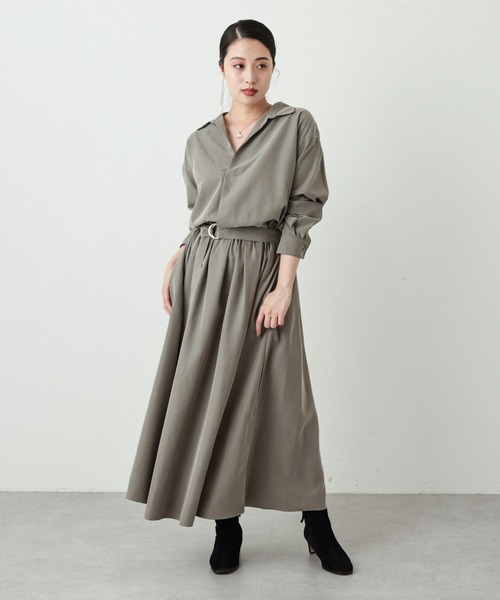 OUVRAGE CLASSE（ウヴラージュクラス）の「ベルト付きスキッパーワンピース（ワンピース・レディース・カーキ/ブラック・FREE）」の9枚目の写真