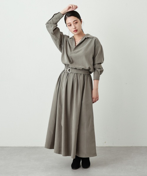 OUVRAGE CLASSE（ウヴラージュクラス）の「ベルト付きスキッパーワンピース（ワンピース・レディース・カーキ/ブラック・FREE）」の10枚目の写真