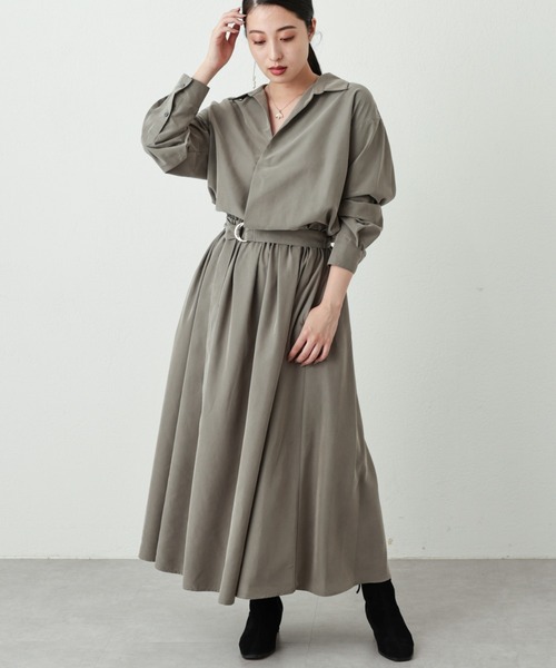 OUVRAGE CLASSE（ウヴラージュクラス）の「ベルト付きスキッパーワンピース（ワンピース・レディース・カーキ/ブラック・FREE）」の14枚目の写真