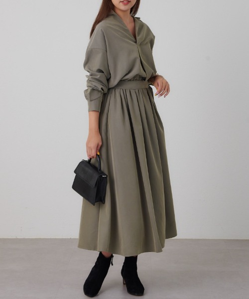 OUVRAGE CLASSE（ウヴラージュクラス）の「ベルト付きスキッパーワンピース（ワンピース・レディース・カーキ/ブラック・FREE）」の15枚目の写真
