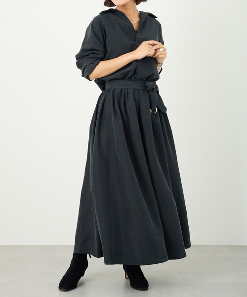 OUVRAGE CLASSE（ウヴラージュクラス）の「ベルト付きスキッパーワンピース（ワンピース・レディース・カーキ/ブラック・FREE）」の21枚目の写真