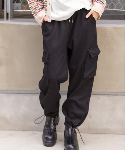 SpRay(スプレイ)の「スウェットカーゴパンツ(カーゴパンツ・レディース・ブラック/グレー・FREE)」の2枚目の写真