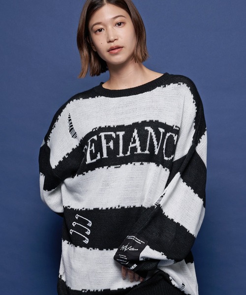 JACKROSE（ジャックローズ）の「JE-ダメージボーダー.クルーニット 
