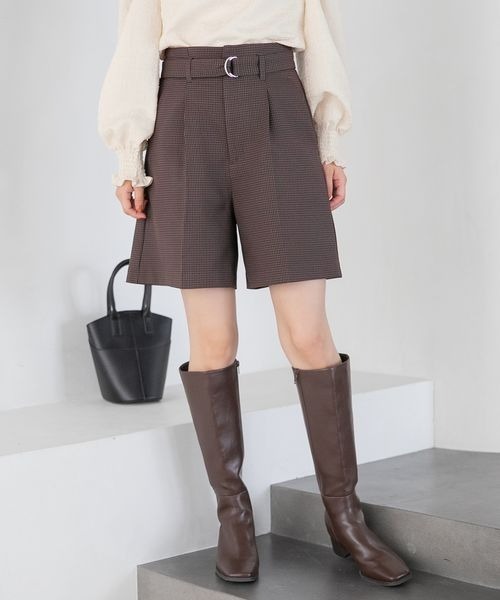 mysty woman（ミスティウーマン）の「無地チェックショートパンツ 126459（その他パンツ・レディース・ブラウン系その他/モカ/ベージュ系その他・FREE）」の3枚目の写真