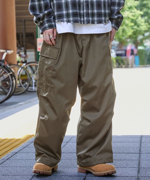 セール】ワイドテーパード 裾ドローコード タックミリタリーカーゴ