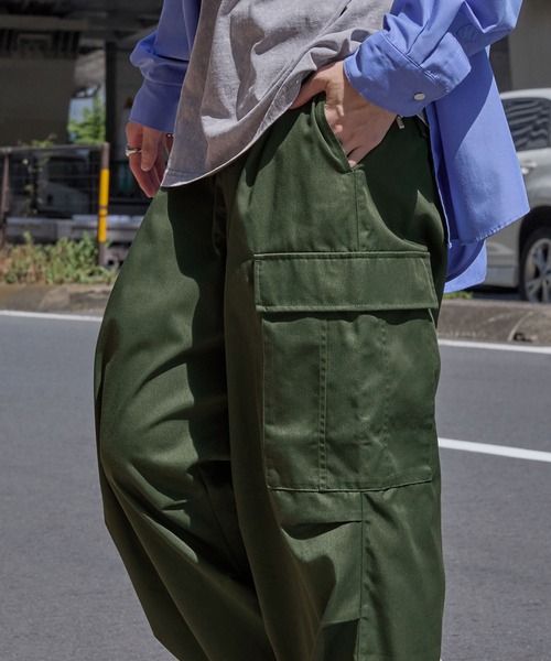 ワイドテーパード 裾ドローコード タックミリタリーカーゴパンツ