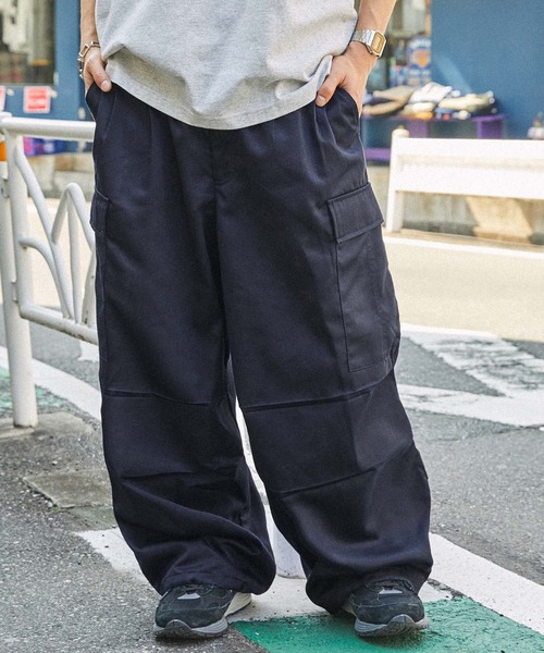 ワイドテーパード 裾ドローコード タックミリタリーカーゴパンツ MONO