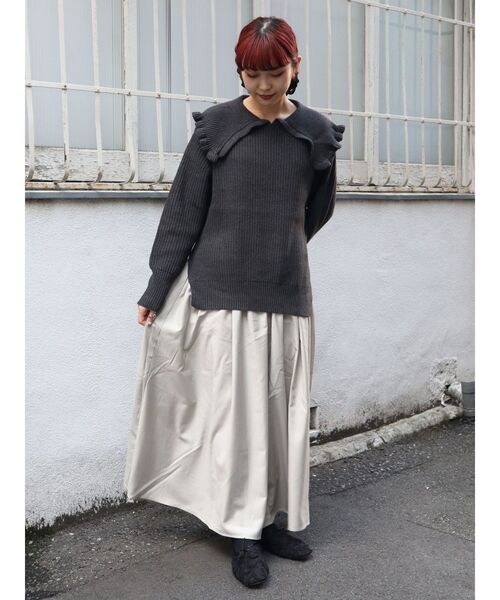 merry jenny(メリージェニー)の「bigカラーニットプルオーバー(ニット/セーター・レディース・アイボリー/チャコールグレー・FREE)」の12枚目の写真