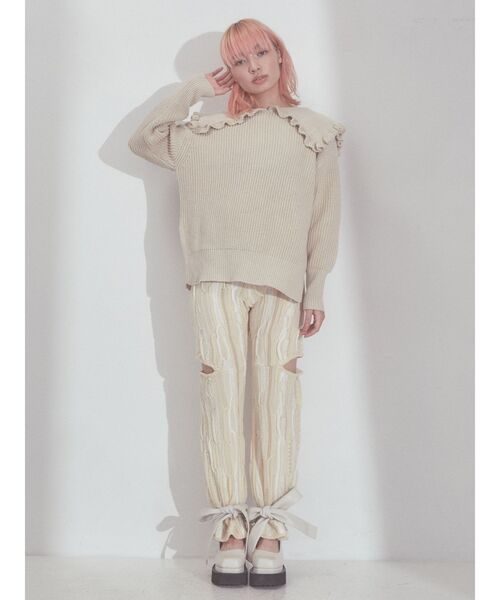 merry jenny(メリージェニー)の「bigカラーニットプルオーバー(ニット/セーター・レディース・アイボリー/チャコールグレー・FREE)」の7枚目の写真