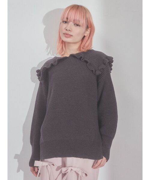 merry jenny(メリージェニー)の「bigカラーニットプルオーバー(ニット/セーター・レディース・アイボリー/チャコールグレー・FREE)」の10枚目の写真