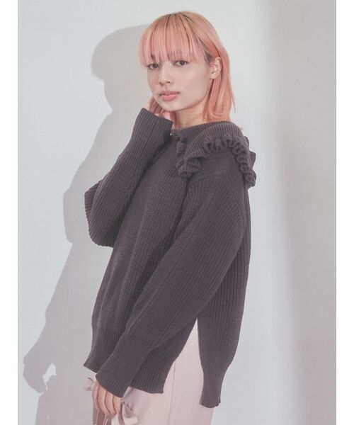 merry jenny(メリージェニー)の「bigカラーニットプルオーバー(ニット/セーター・レディース・アイボリー/チャコールグレー・FREE)」の13枚目の写真