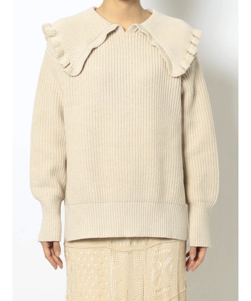 merry jenny(メリージェニー)の「bigカラーニットプルオーバー(ニット/セーター・レディース・アイボリー/チャコールグレー・FREE)」の1枚目の写真