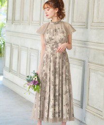 チュールドッキング花柄プリント フレア ロング 結婚式 ワンピース パーティードレス オケージョンドレス お呼ばれ 二次会 成人式 同窓会 謝恩会