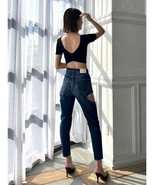 GYDA（ジェイダ）の「カップ付きハーフスリーブバッククロステレコTOPS（Tシャツ/カットソー・レディース・ブラック/オフホワイト・FREE）」の10枚目の写真