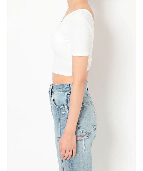 GYDA（ジェイダ）の「カップ付きハーフスリーブバッククロステレコTOPS（Tシャツ/カットソー・レディース・ブラック/オフホワイト・FREE）」の21枚目の写真