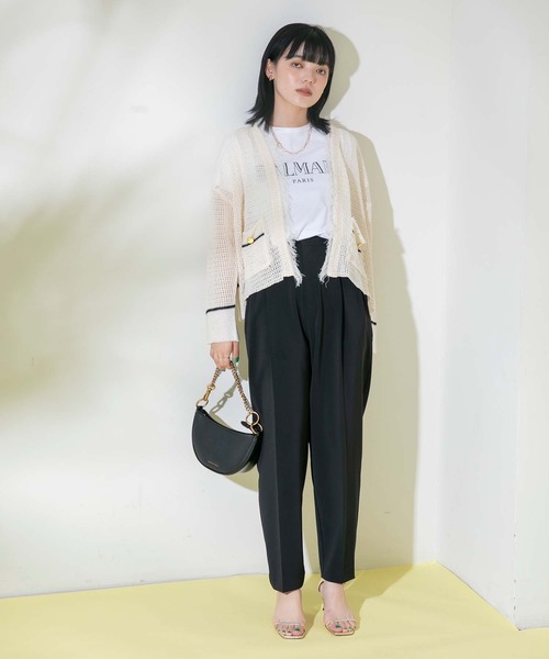 Eimee Law（エイミーロウ）の「ニットツイードショートカーデ（カーディガン/ボレロ・レディース・アイボリー/ブラック・38）」の8枚目の写真