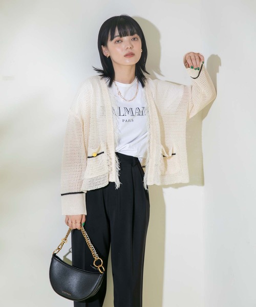Eimee Law（エイミーロウ）の「ニットツイードショートカーデ（カーディガン/ボレロ・レディース・アイボリー/ブラック・38）」の14枚目の写真