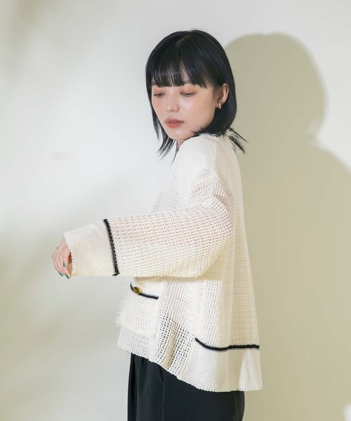 Eimee Law（エイミーロウ）の「ニットツイードショートカーデ（カーディガン/ボレロ・レディース・アイボリー/ブラック・38）」の3枚目の写真