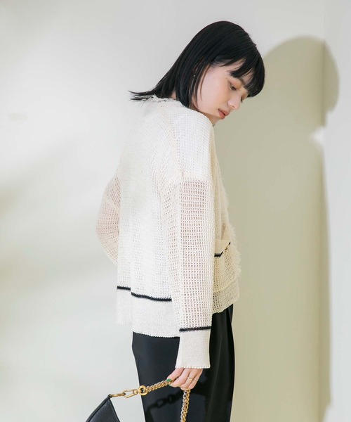 Eimee Law（エイミーロウ）の「ニットツイードショートカーデ（カーディガン/ボレロ・レディース・アイボリー/ブラック・38）」の12枚目の写真