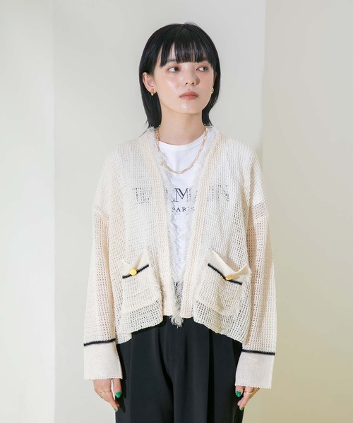 Eimee Law（エイミーロウ）の「ニットツイードショートカーデ（カーディガン/ボレロ・レディース・アイボリー/ブラック・38）」の19枚目の写真