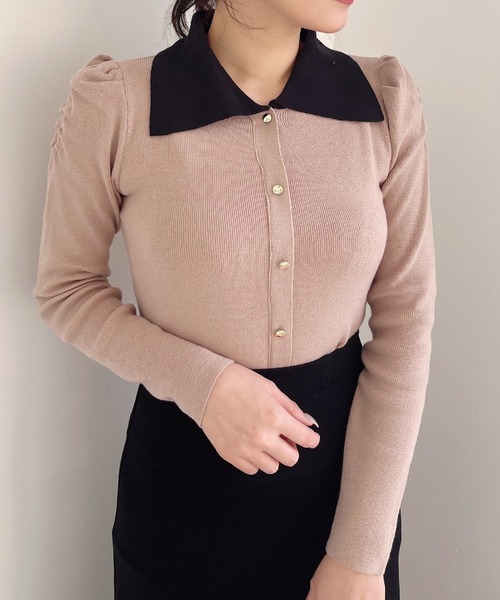 ブラック ホワイト 襟付き ニット　値下げ MIIA（ミーア）の「配色襟ニット（ニット/セーター）」 - WEAR